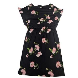 Anne Klein‎ Black Floral Print Elastic Waist Midi Dress Women's Size 16